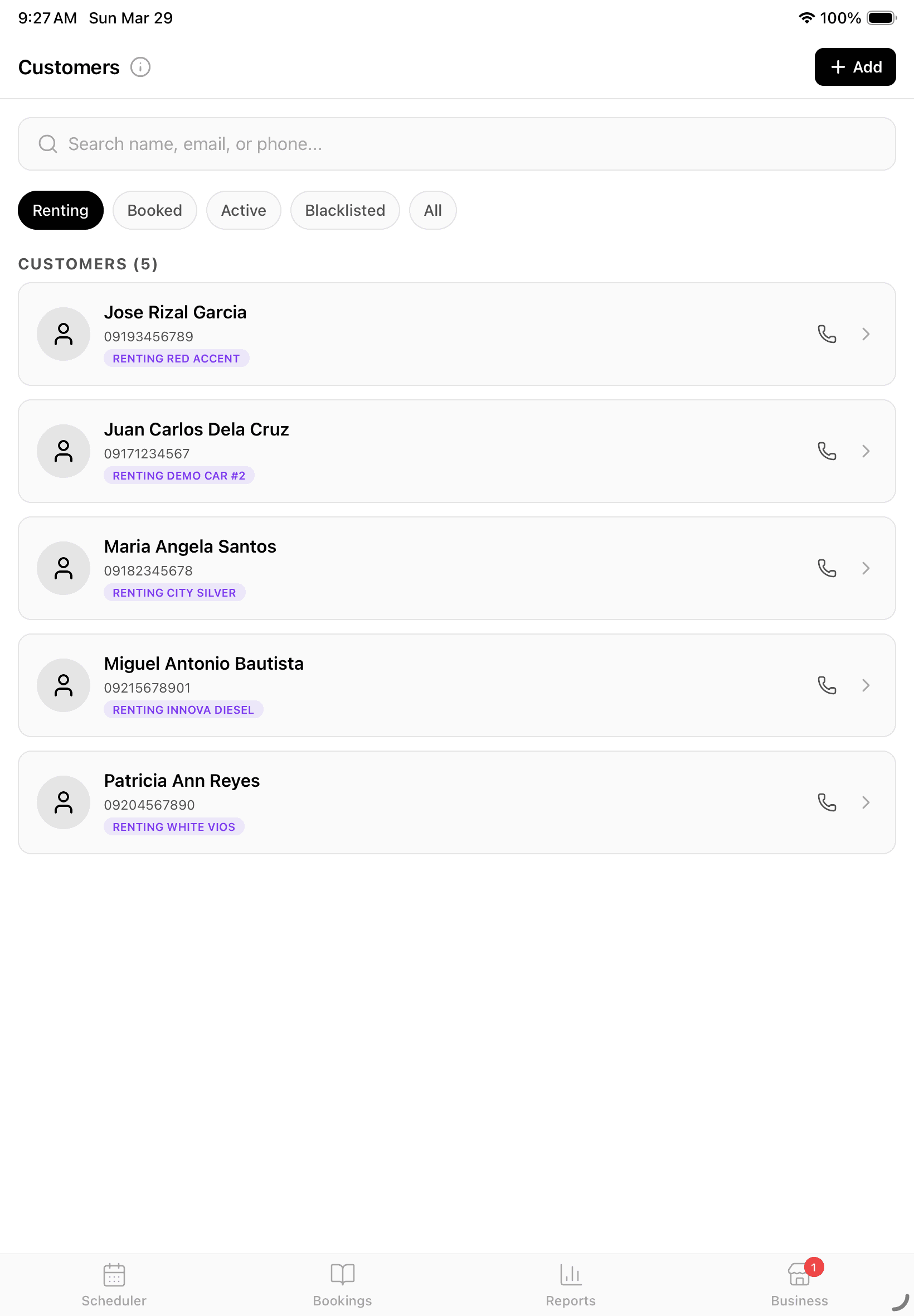 Customers Interface (iPad)