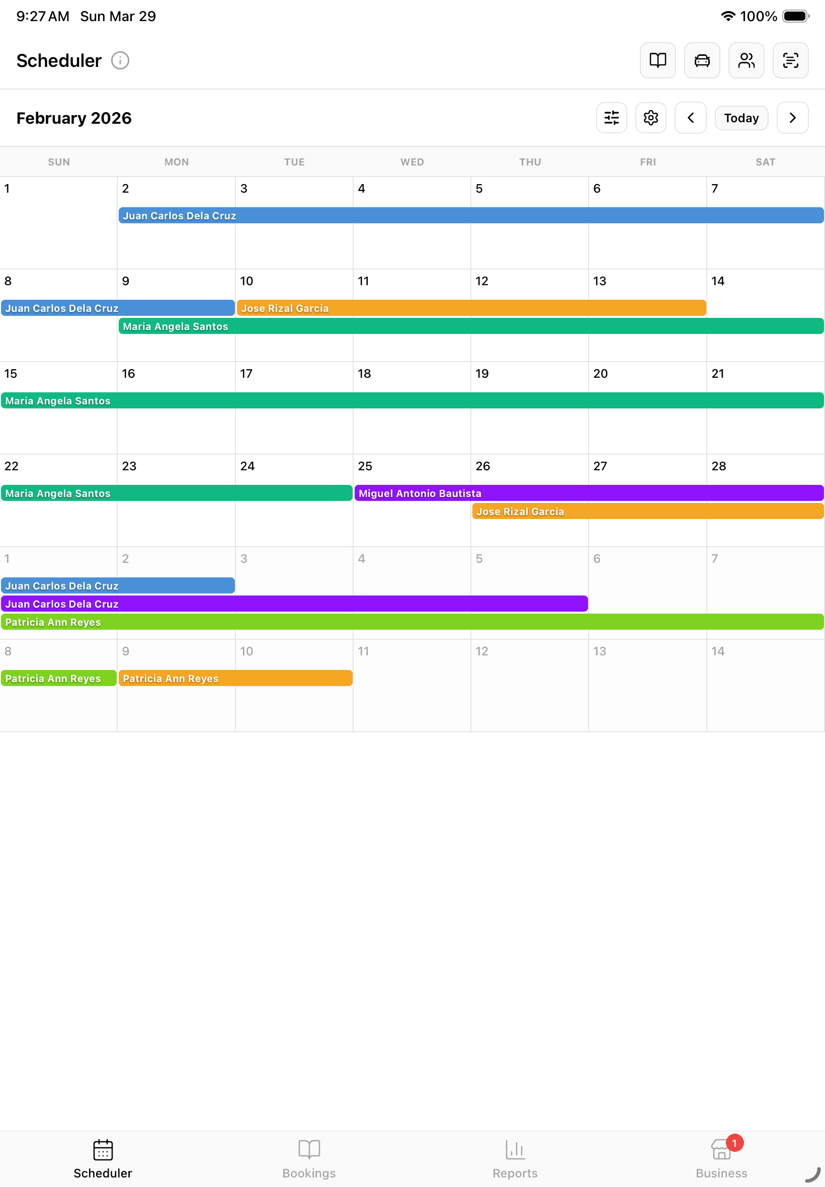 Scheduler Interface (iPad)