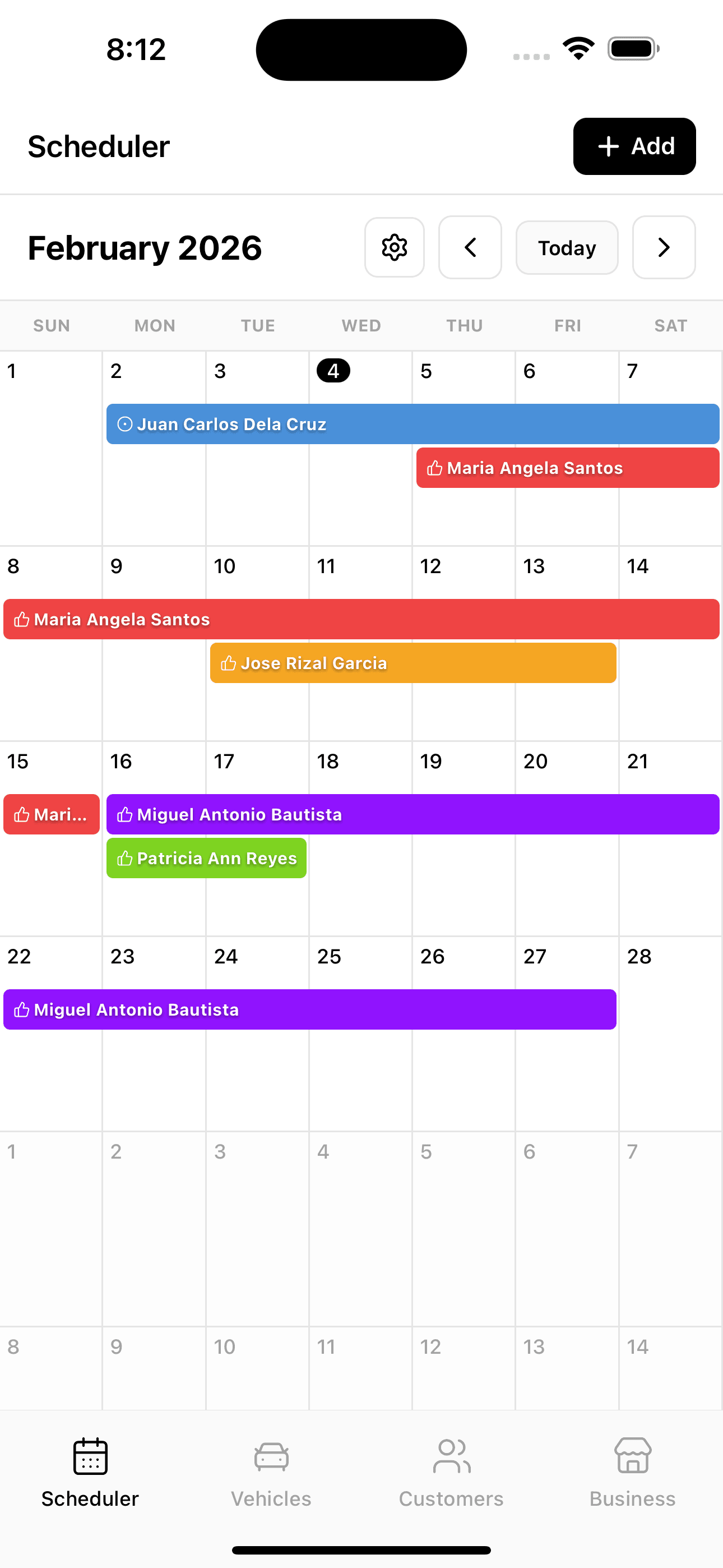 Scheduler Mobile Interface