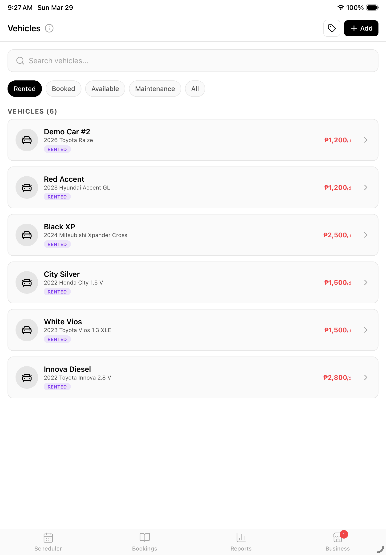 Vehicles Interface (iPad)