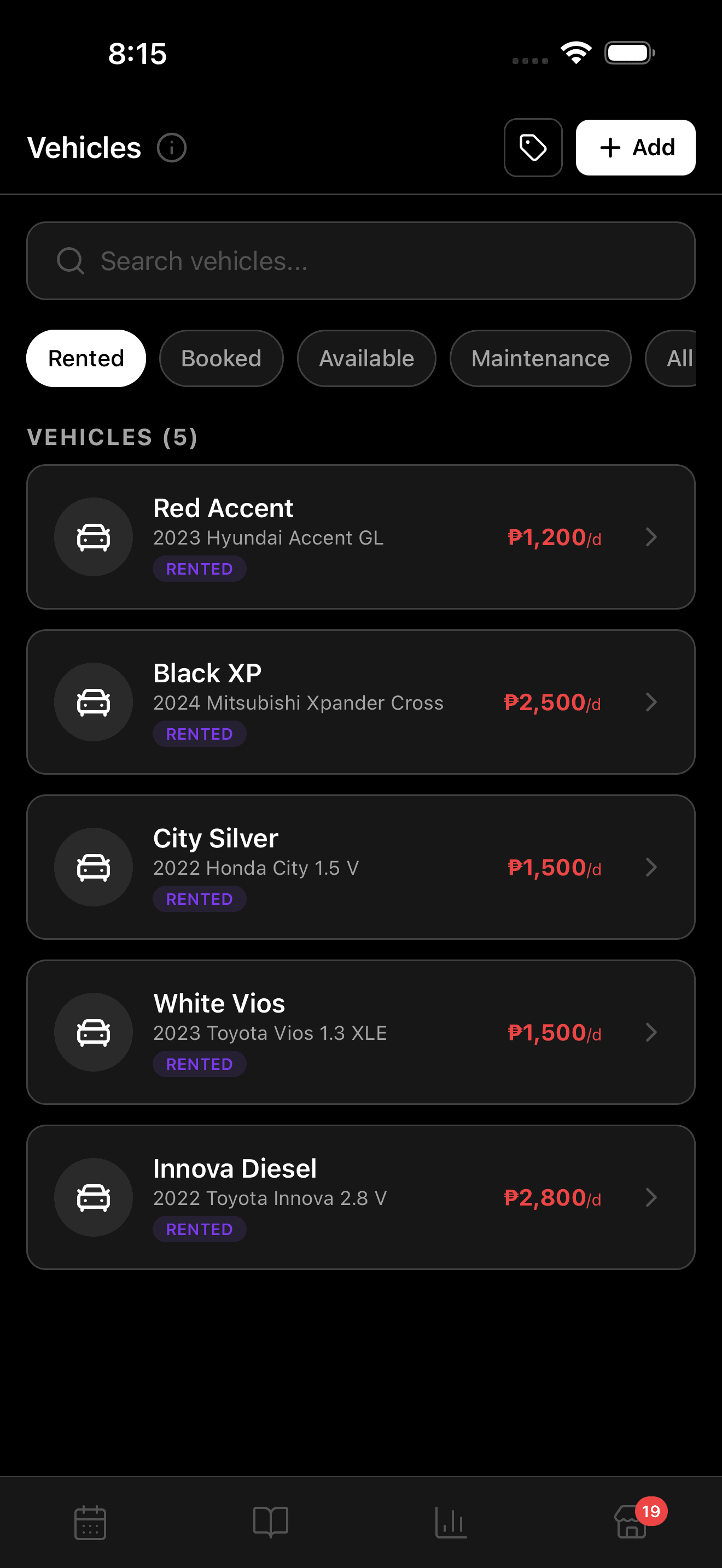 Vehicles Mobile Interface